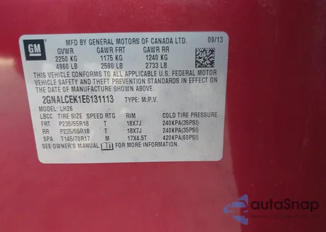 2014 Chevrolet Equinox 2Lt from USA, damaged, VIN 2GNALCEK1E6131113